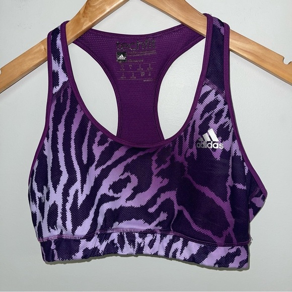 Adidas Sports Bra Women’s Size Small Purple Black Animal Print Racerback TechFit - Picture 3 of 5
